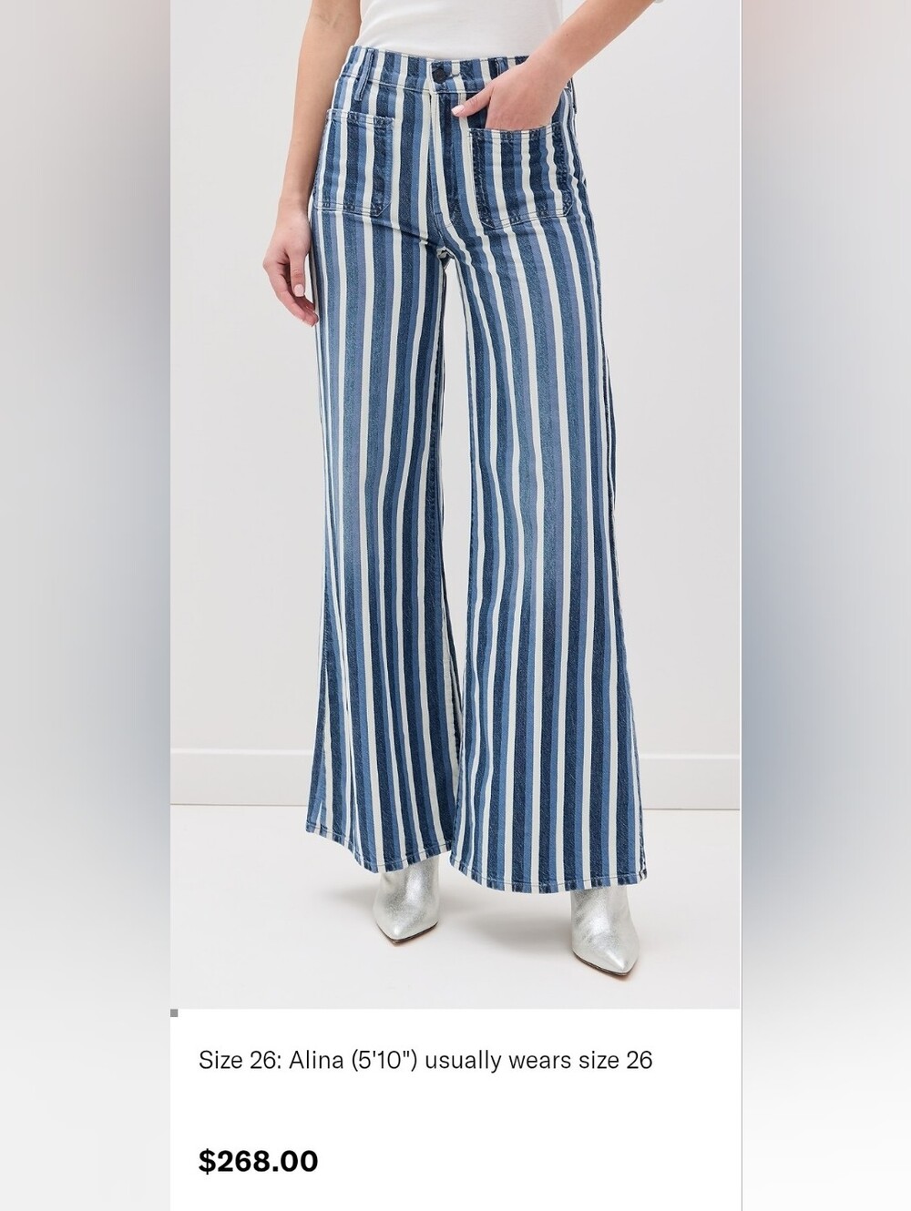 NWT MOTHER Wide-Leg Blue Stripe Women’s Jeans